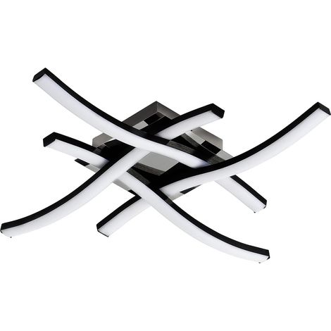 COMELY LED Ceiling Light with Creative Design, 4 Lamps, Crossed Wave Shape, IP20, Diameter 36CM, for Living Room, Bedroom, Kitchen - Black - 24W - Cool White Light 6500K