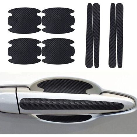Lot de 8 protections anti-rayures pour poignées de porte de voiture, autocollant en fibre de carbone, protection universelle pour poignées de porte de voiture (noir)