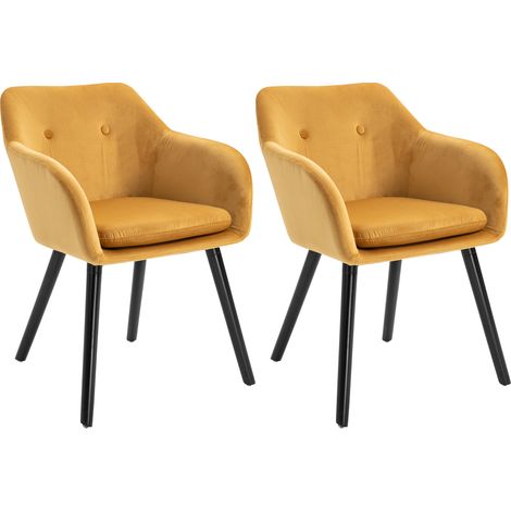 Chaises de salle à manger chaise de cuisine chaises de salon scandinave - Lot de 2 - Pieds effilés Bois Noir - Velours Jaune Moutarde (1/5)