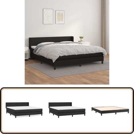 Boxspringbett mit Matratze Schwarz 180x200 cm Kunstleder - Boxspringbett - Doppelbett - Schlafzimmermöbel - Luxusbett - Schwarzes Bett