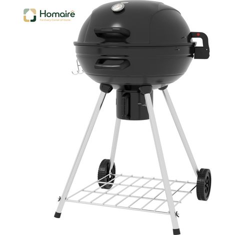 HOMAIRE Holzkohlegrill BBQ Campinggrill mit Grillrost, Rädern, Ablage, Aschefänger und integriertem Thermometer aus Metall