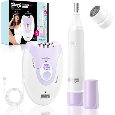 Kit Rasoir et Épilateur Sans Fil Rechargeable 2 en 1 pour Femme 3 vitesses, fonction soufflerie, poignée rabattable, sac de rangement, nettoyage facile, voyant lumineux (1/5)