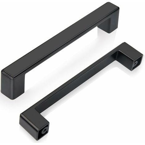 Lot de 6 Poignée Placard Cuisine Noir 128mm (Noir) ,Carrée Poignée de Porte Alliage de Zinc, Poignées Tiroirs Commode , Inclus Vis (1/5)