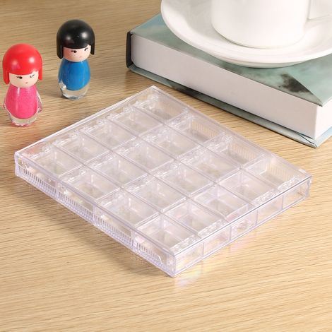 Boîte de rangement transparente pour 20 compartiments de décorations pour ongles en acrylique, strass et perles. (1/5)