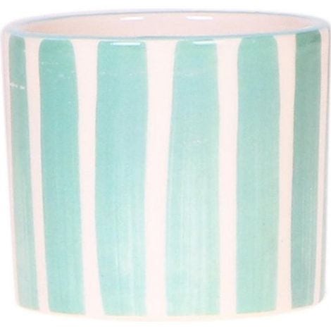 Cache-pot en céramique à rayures peintes Turquoise Ø 6 cm - Décoration intérieure méditerranéenne - PANGIVO (1/2)