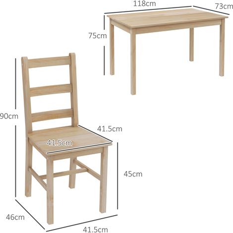 Ensemble de salle à manger 5 pièces, table rectangulaire et 4 chaises, bois massif teinte naturelle, compact et gain de place, idéal pour petite salle à manger (1/5)