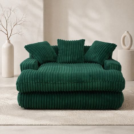Grüner Lounge-Sessel aus Cord, 1-Sitzer, 3 Kissen, ohne Montage, HAVRYA (1/5)