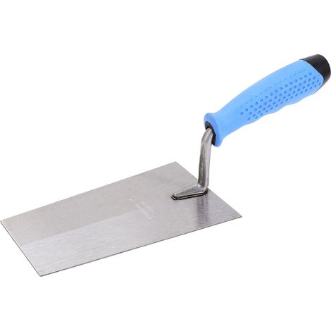 Truelle de finition en acier inoxydable, manche plat en caoutchouc, pour ciment et argile tendre, idéale pour le plâtrage et la construction. (1/5)