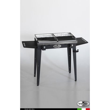 Grill 8.4 Inox Piastra liscia - Grigio antracite - Con portapiatti - Senza paraschizzi - Senza kit mensola e ruote - barbecue, griglia, giardino, carne, a gas, acciaio made in Italy