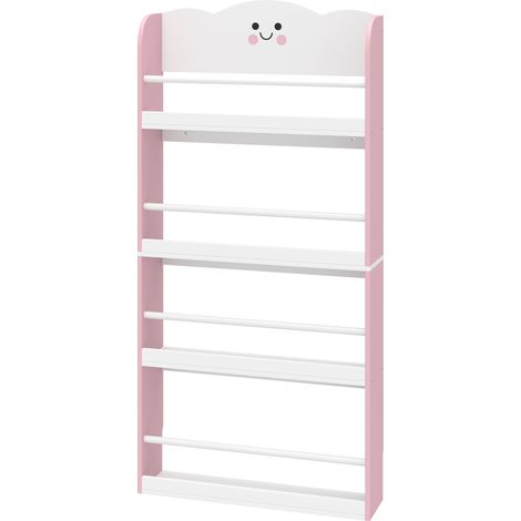 Bibliothèque pour enfants à 4 étagères, étagère murale pour chambres de enfants, salles de jeux, salons, rose (1/5)
