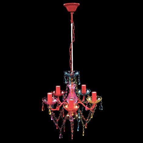 Lustre Suspension Classique 5 Ampoules E14 en Verre et Acrylique Multicolore 43 cm (1/5)