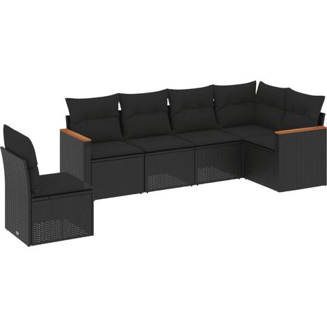 Maison Exclusive - Set Divano da Giardino 6 pz con Cuscini Nero in Polyrattan (1/3)
