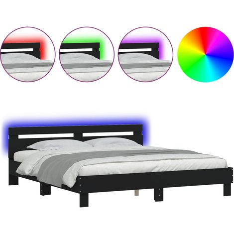 Maison Exclusive - Estructura de cama cabecero y luces LED negra1