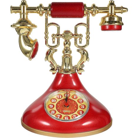Horloge téléphonique rouge vintage, horloge de bureau décorative rétro, idéale pour les cafés, les bureaux, les maisons et les salons. (1/5)