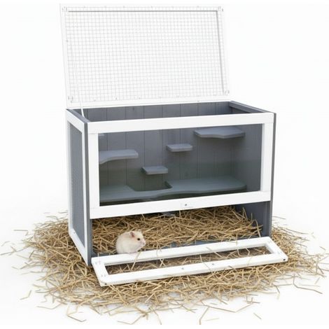 Jaula para roedores jaula para animales pequeños jaula para ratones madera 3 niveles jaula para hámster jaula para animales pequeños ratas cobayas jerbos Villa Heim XXL tapa de cristal natural (1/5)