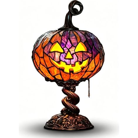 JSSEVN - Lámpara de mesa de resina con forma de calabaza de Halloween, luz nocturna estilo Jack-o'-lantern, estilo vintage, alimentada por USB, decoración de escritorio. (1/5)