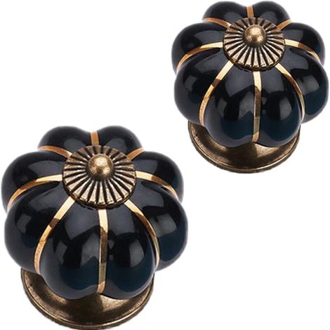 Coloré Halloween Citrouille En Céramique 40x40mm(Diamètre x Hauteur) Armoire Porte Boutons Commode Tiroir Tire Meubles Armoire Cuisine Poignées Vintage Cuivre Matériel Avec Vis(Noir) 2pcs