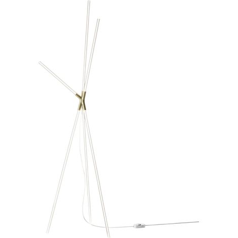 Brilliant Lampada da terra di design a treppiede con diffusori cilindrici in policarbonato e struttura in alluminio finitura Oro, tecnologia LED (1/3)