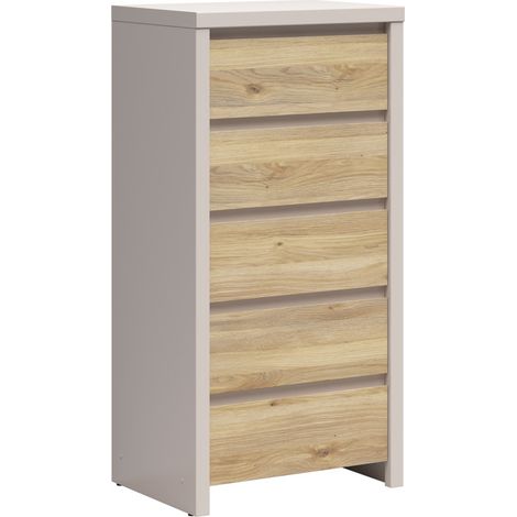 Chiffonnier 5 tiroirs meuble de rangement coloris cachemire/Chêne mauvella - Longueur 56 x Profondeur 40,5 x Hauteur 112,5 cm (1/5)