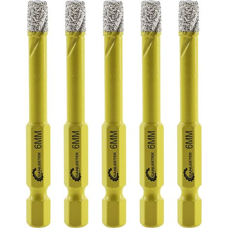 Foret Diamant Sec Set 5 pièces 6mm Trépan Diamant avec Queue à Changement Rapide pour Marbre Granit Céramique Porcelaine Carrelage Grès Quartz (1/5)