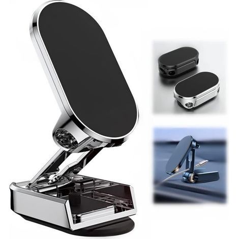 (Argento) Supporto magnetico per telefono da auto - Universale - Pieghevole a 360 gradi - Argento - Nero (1/4)