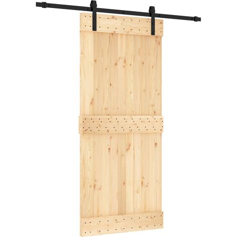 Sliding Door Natural and Black 90 x 210 cm Solid Pine Wood vidaXL (1/5)
