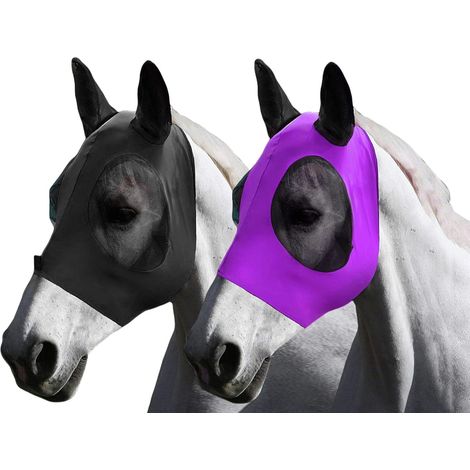2 Élasticité Masque de Mouche de Cheval, Masque Anti-Mouches pour Cheval, Nylon Masque Anti-Mouches Protection, avec Protection des Oreilles (1/5)