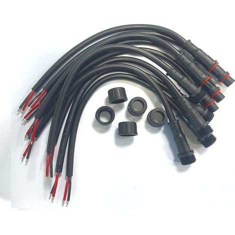 Connecteurs étanches,Mâle Femelle Connecteur LED Plug, Connecteurs IP68 étanches, 2 Broches, 2 cœurs avec câble d'extension 20AWG 20CM pour Bandes Lumineuses LED. (2pin) (1/5)
