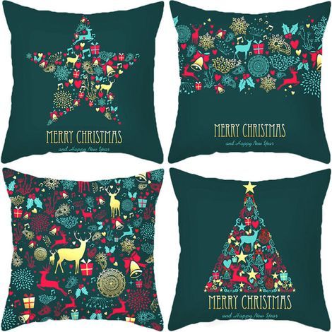 [JAMAIS UTILISÉ] Housses de coussin Joyeux Noël - Lot de 4 housses de coussin décoratives de Noël avec cerf pour canapé, chambre et décoration intérieure (1/4)