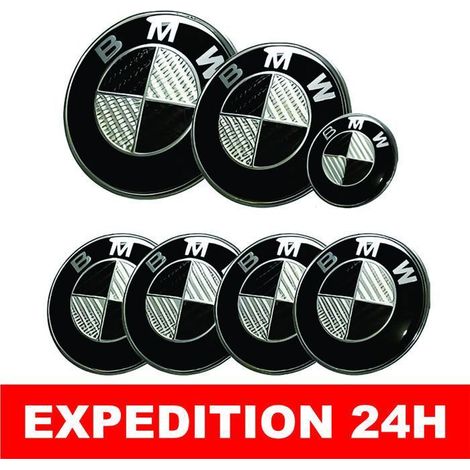 Badge Logo Emblème - BMW - KIT 7 - Carbone Noir - Capot 82mm - Coffre 74mm - Volant 45mm (1/4)