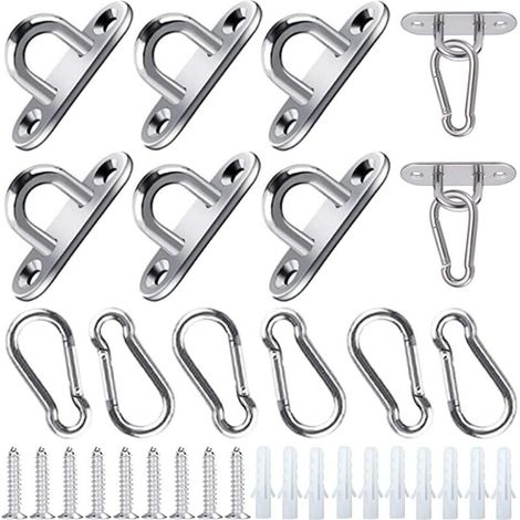 Piastra di ancoraggio M5 in acciaio inox con occhiello e gancio per soffitto – Set di 12 pezzi con viti e tasselli per amache, altalene e tende da sole