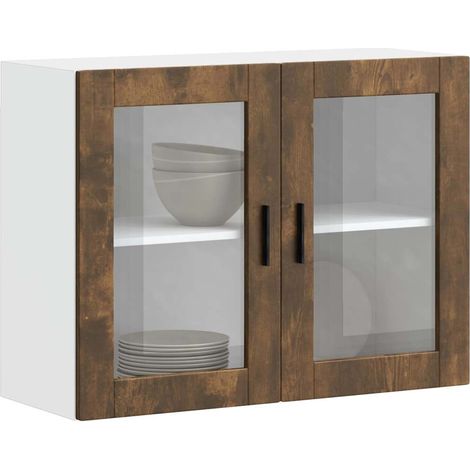 Armario de pared para cocina puerta cristal Porto roble ahumado vidaXL