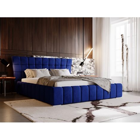 Lit rembourré avec rangement 160x200 velours bleu Paris (1/5)