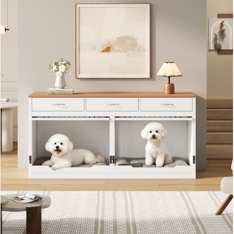 Maison pour chien XXL 164x60x81 cm en MDF et métal blanc, avec rangement pour salon FloraGrace (1/5)