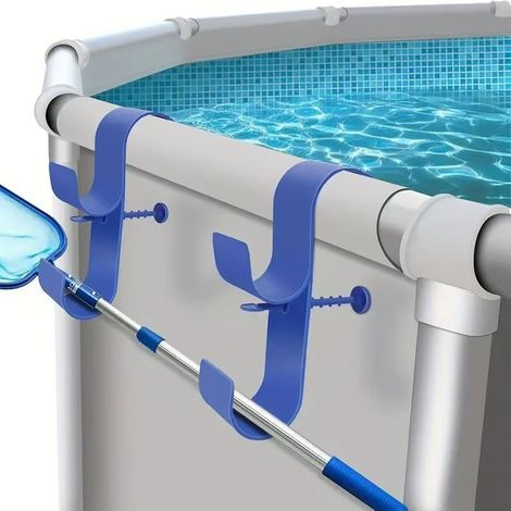 Support d'épuisette bleu  Deux crochets  Organiseur de piscine  Fabriqué en plastique recyclé (1/4)