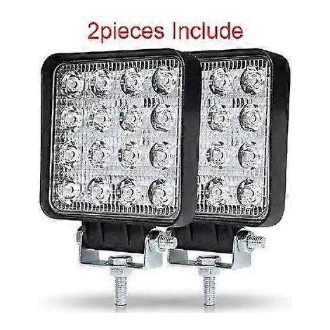 Barre de phares de travail LED 12 V 48 W 4 pouces pour véhicules tout-terrain (camion, tracteur, bateau, remorque, 4x4, SUV, quad) - 2 pièces incluses (1/5)