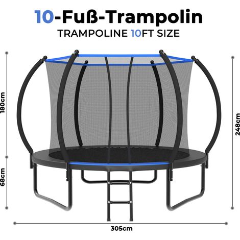 Trampoline rond de 305 cm avec filet de sécurité et échelle, testé EN 71-14, certifié CE, pour une utilisation extérieure dans le jardin, idéal pour les enfants et les adolescents. (1/4)