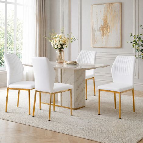 Set de 4 sillas de comedor blancas y doradas de PU y metal, 93 cm (1/5)
