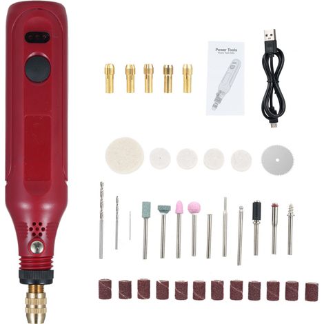 Kit mini-outil rotatif 3,7 V avec 3 vitesses variables et 36 accessoires. Meuleuse électrique en forme de stylo, idéale pour le polissage, le nettoyage, la gravure, le meulage et les travaux manuels. (1/5)
