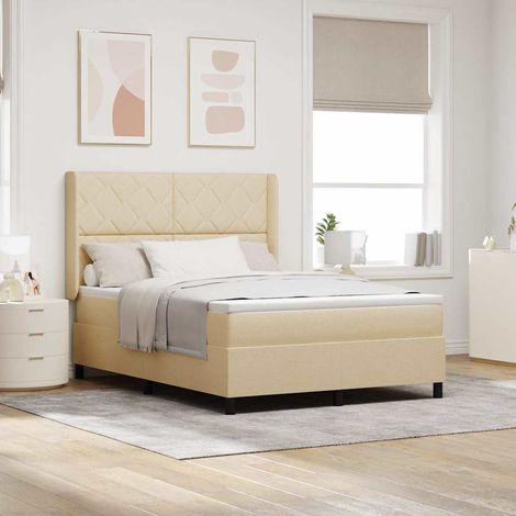 vidaXL Lit à ressort LED avec tête de lit Crème 140 x 190 cm tissu (1/5)