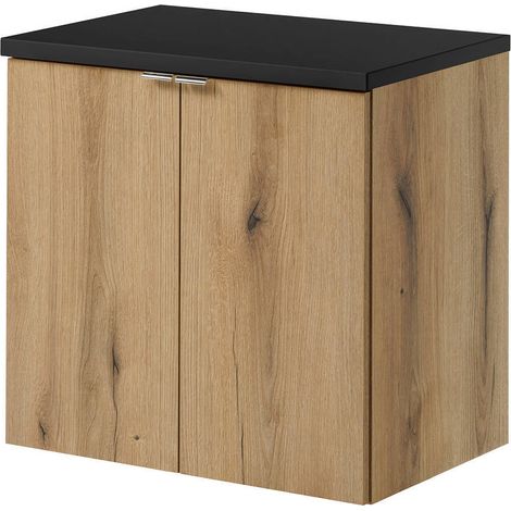 Waschtischunterschrank Skelbolu 60x60x40cm Eicheoptik/Schwarz [en.casa]