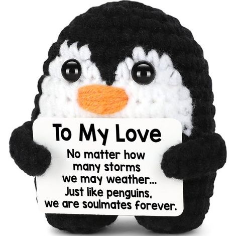 Regalo di San Valentino: mini pinguino all'uncinetto, perfetto come regalo di compleanno per fidanzato, fidanzata, moglie o marito. Un romantico "Ti amo". (1/4)