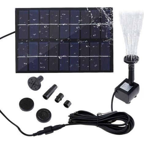Solar-powered fountain pump with 4 nozzles, ideal for the garden or bird bath. Self-assembly required. (1/5)
