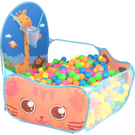 Tente-maison pliable pour enfants, utilisable en intérieur et en extérieur, avec balle de dessin animé sur l'océan et jouet de jeu pour enfants (bleu). (1/3)