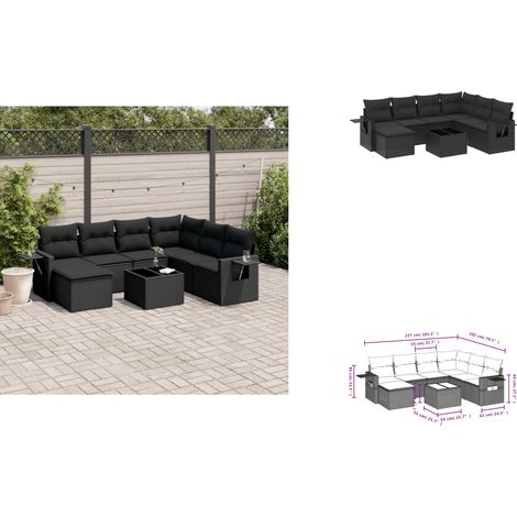 8-tlg. Garten-Sofagarnitur mit Kissen Schwarz Poly Rattan - Gartenmöbel - Esszimmergarnituren - Outdoor Möbel - Lounge Set - Rattan Gartenmöbel