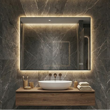 Specchio LED 60x80 cm per bagno con antiappannamento, 3 colori, dimmerabile e memoria, telaio in alluminio argentato (1/5)