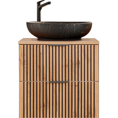 Mueble lavabo individual 60cm Gaia Madera y Negro - Lavabo Negro (1/4)