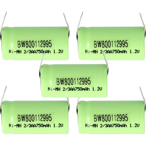 vhbw 5x Batería reemplaza 2/3AA para modelismo (750mAh, 1,2V, NiMH, verde, con terminal soldadura (U)) (1/5)