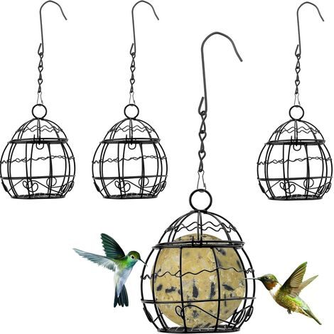 Lot 4 mangeoires métal suif suspendues 24cm chaîne crochet boules graisse jardin balcon (1/5)