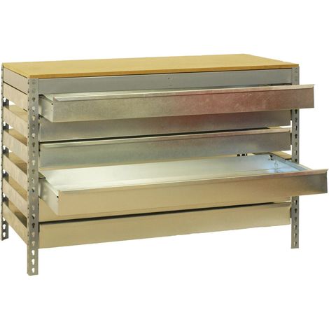 SimonRack Banco da Lavoro con 6 Cassetti Telescopici – Portata 600 kg – 842x910x610 mm – Tavolo Officina Fai da Te – Grigio/Legno – BT-5 (1/3)